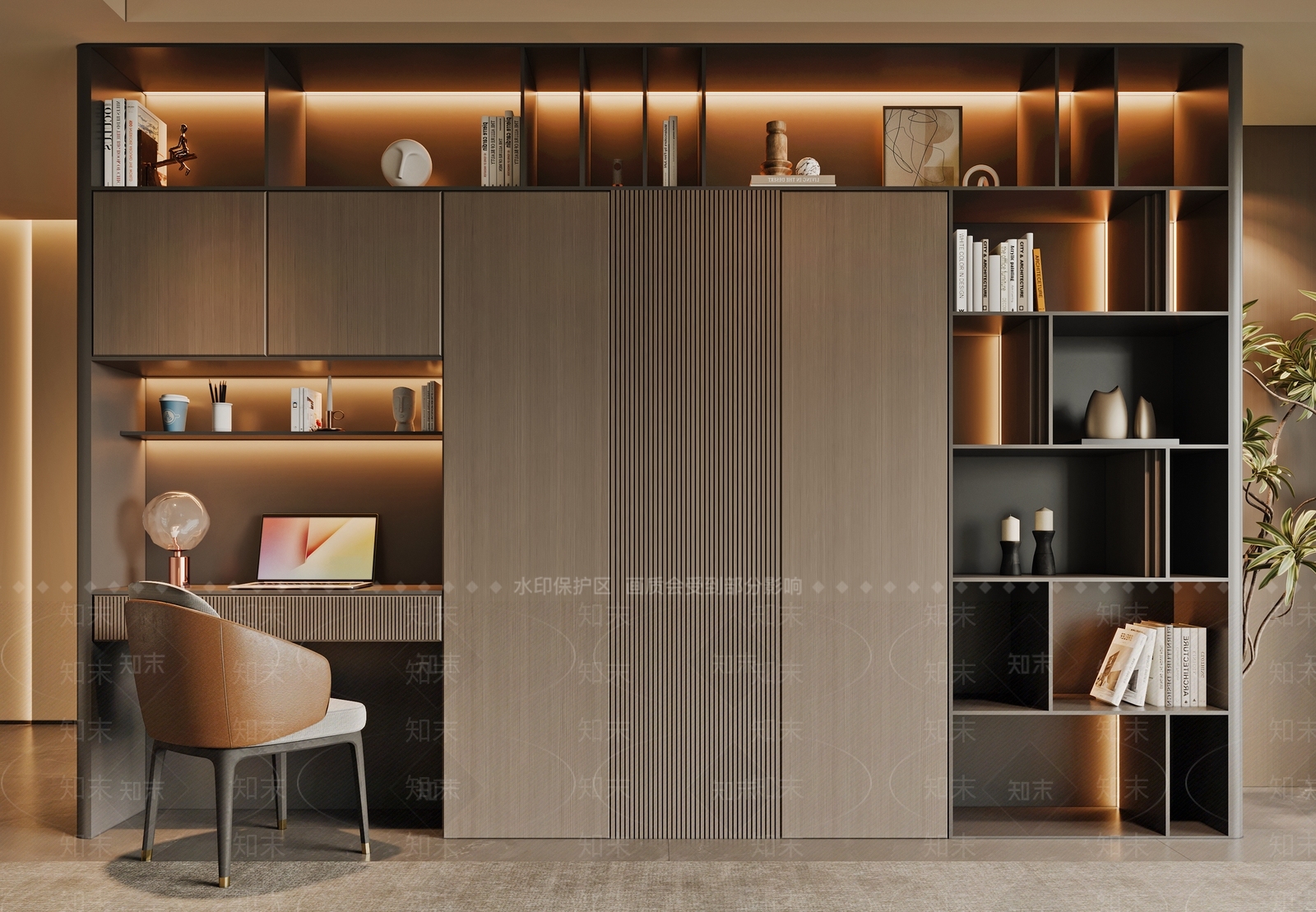 现代意式书柜3D模型下载【ID:1191969352】