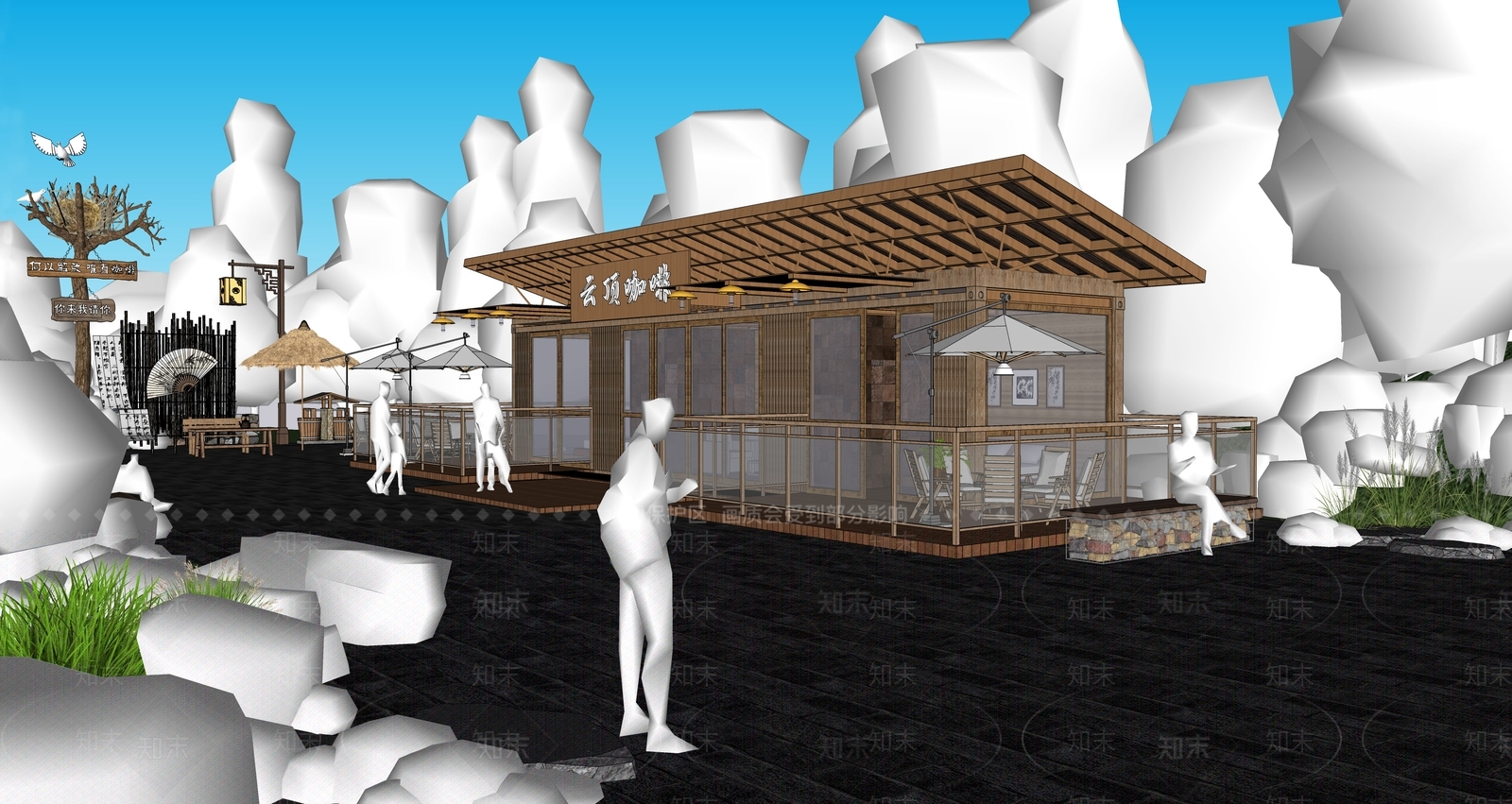 现代新中式其他景观小建筑SU模型下载【ID:1191975635】