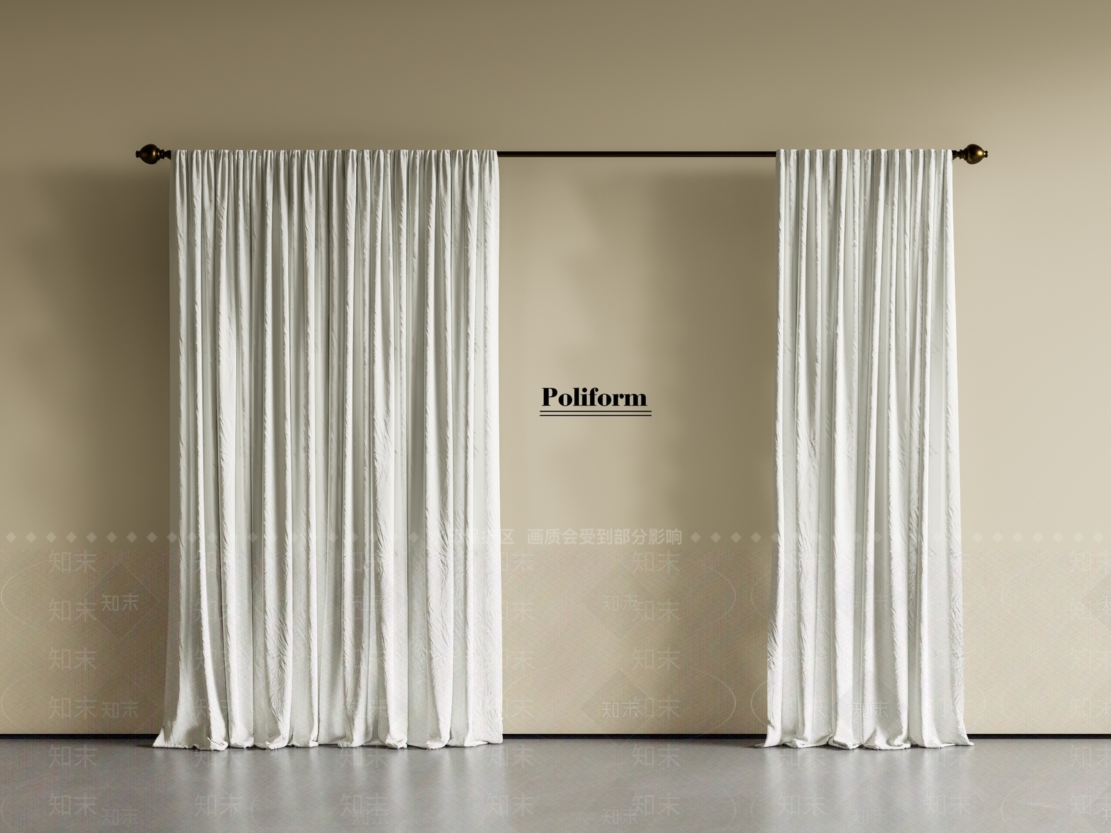 中古侘寂罗马杆窗帘3D模型下载【ID:1191978536】