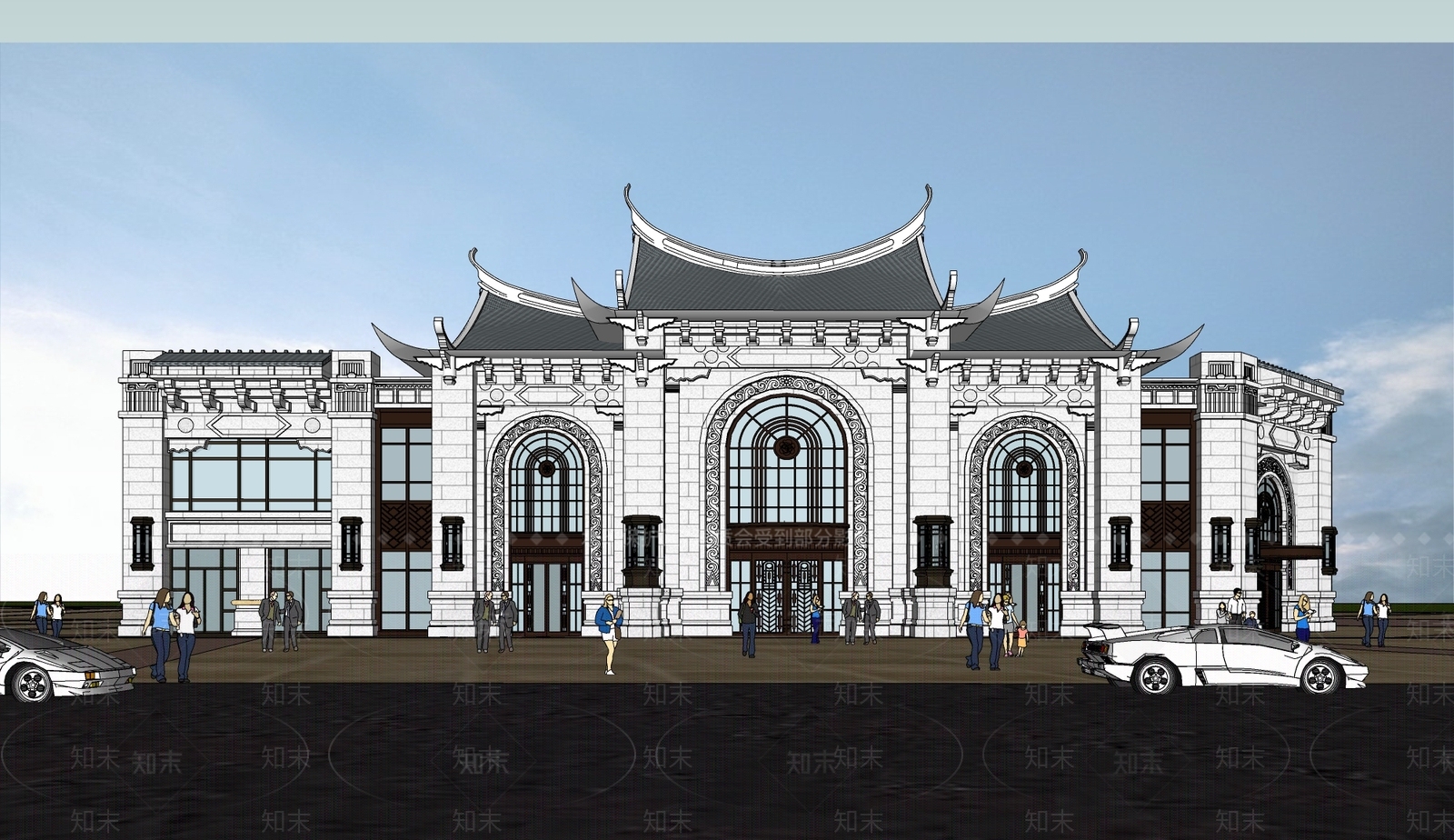 欧式售楼处建筑SU模型下载【ID:1191982378】