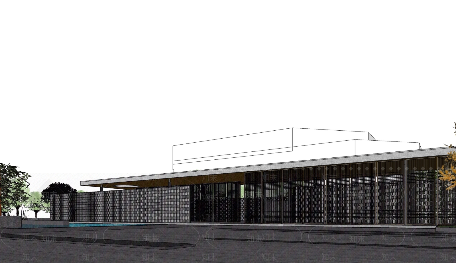 新中式售楼处建筑SU模型下载【ID:1191982511】
