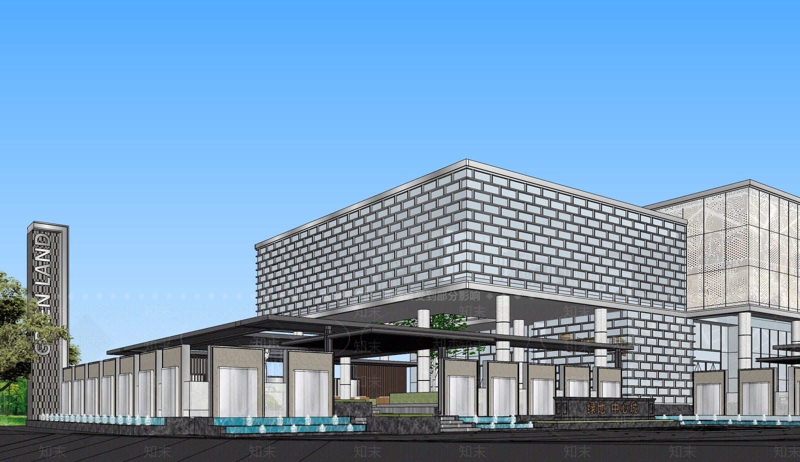 现代售楼处建筑SU模型下载【ID:1191983322】