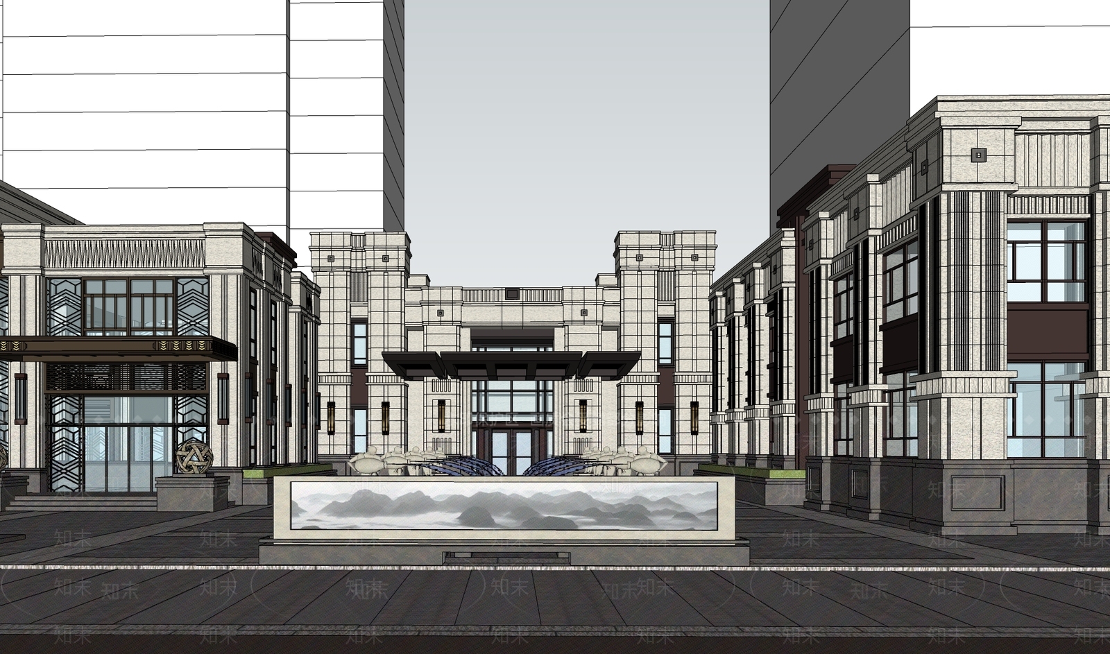 欧式售楼处建筑SU模型下载【ID:1191983583】