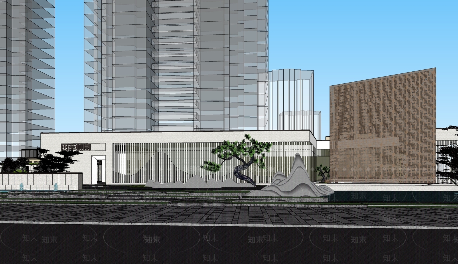 现代售楼处建筑SU模型下载【ID:1191983619】