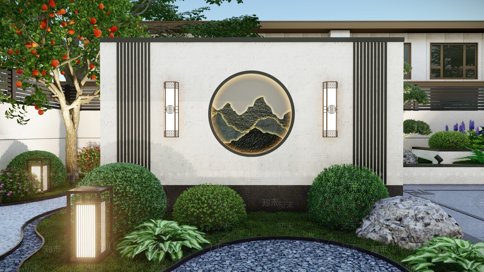 新中式庭院小品SU模型下载【ID:1191993858】