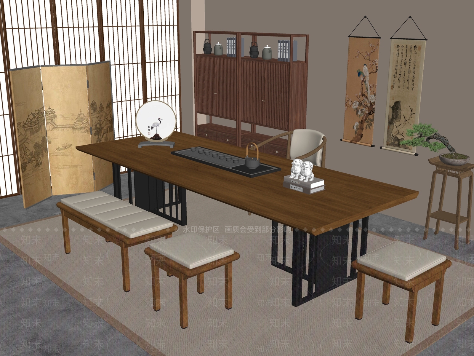 新中式中式茶室SU模型下载【ID:1191997649】