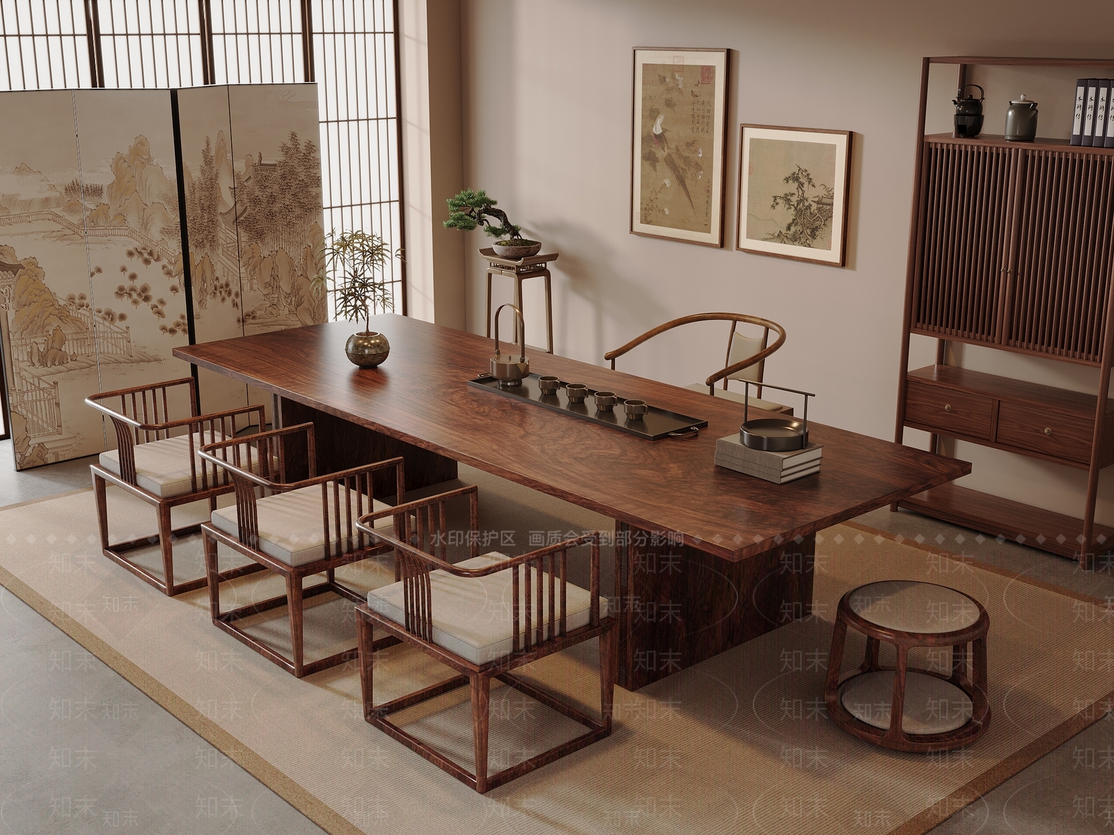 新中式中式茶室3D模型下载【ID:1191998401】
