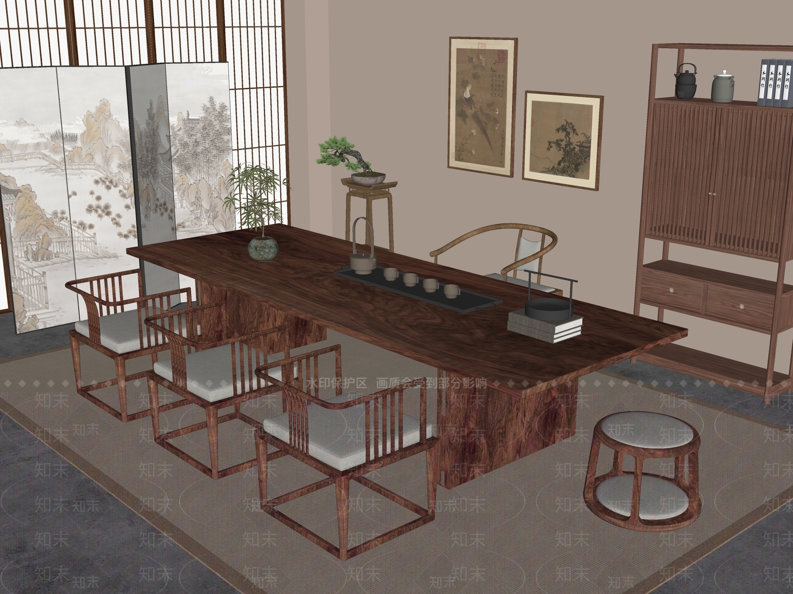 新中式中式茶室SU模型下载【ID:1191998741】