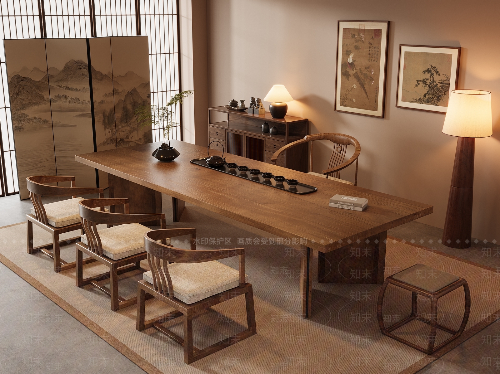 新中式中式茶室3D模型下载【ID:1192002324】