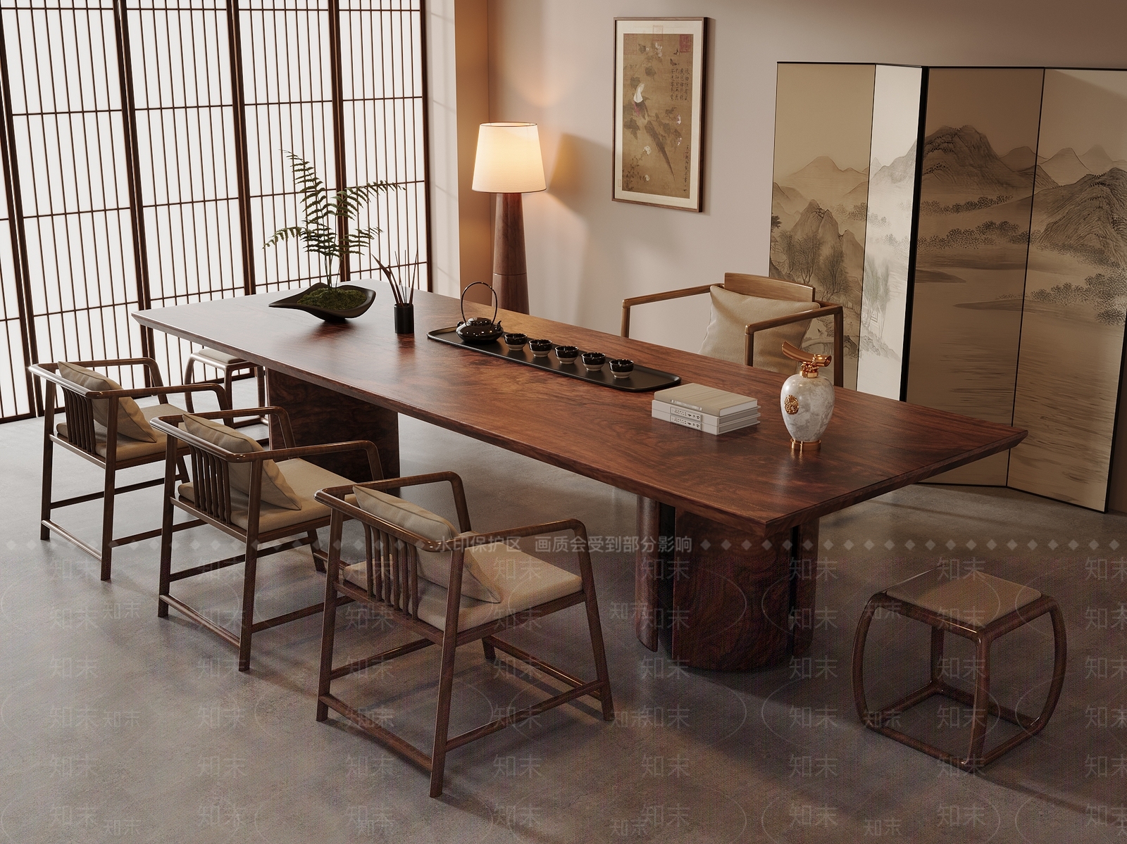新中式中式茶室3D模型下载【ID:1192002827】