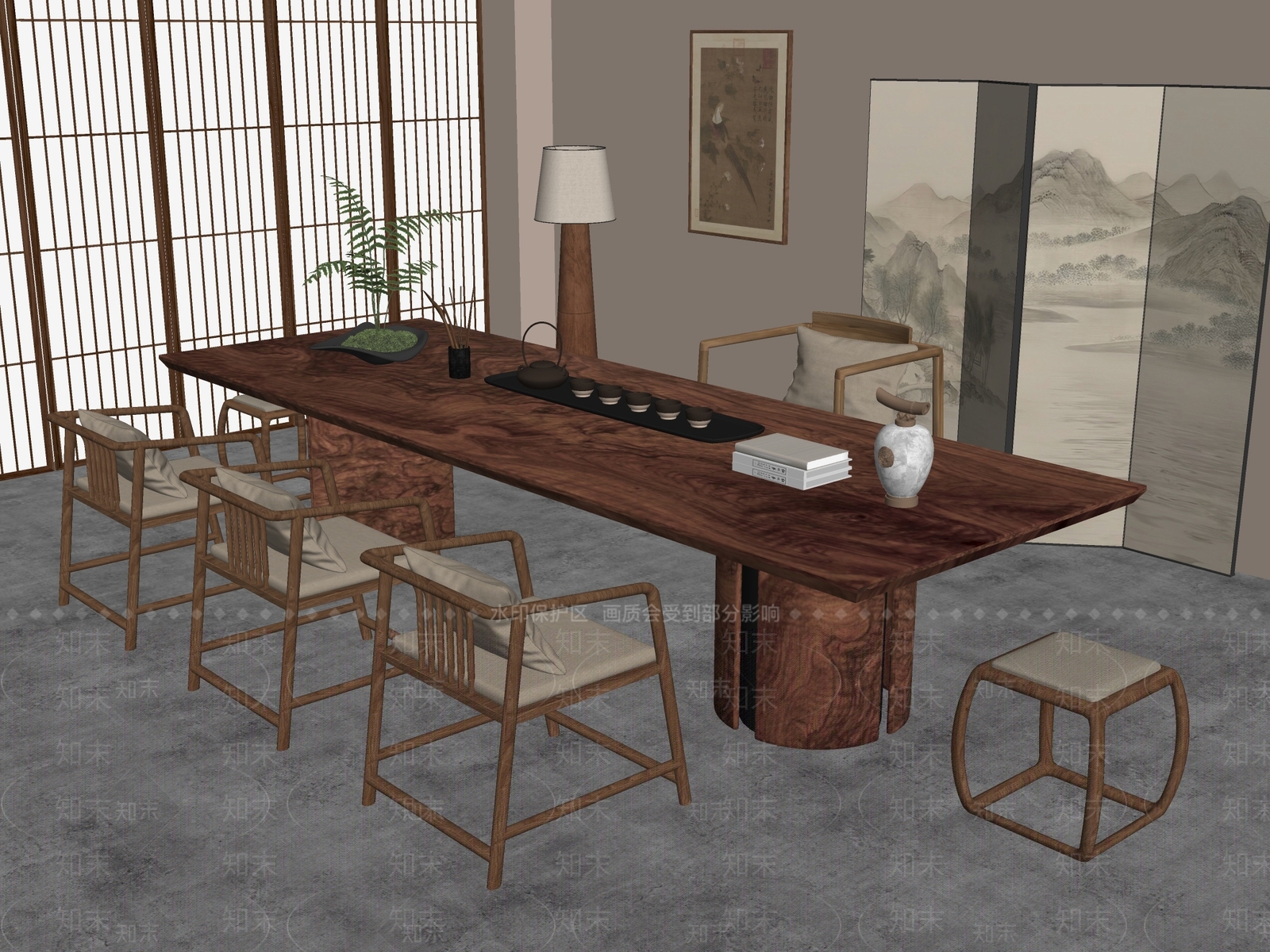 新中式中式茶室SU模型下载【ID:1192003060】
