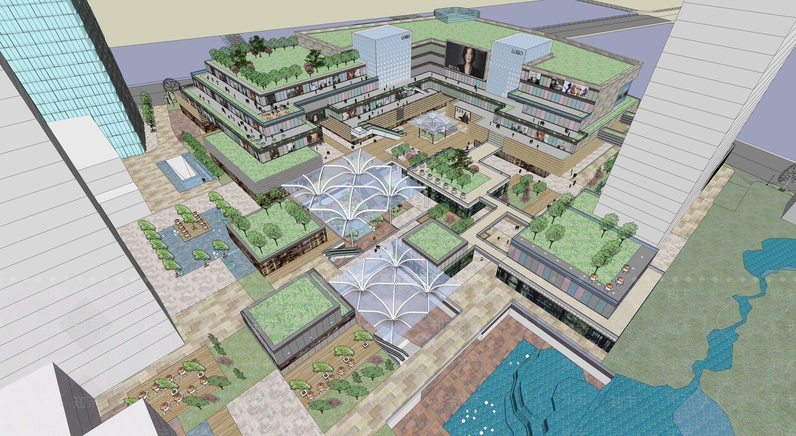 现代商场建筑SU模型下载【ID:1192020405】
