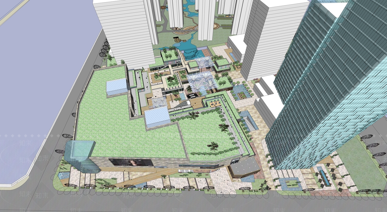 现代商场建筑SU模型下载【ID:1192020405】