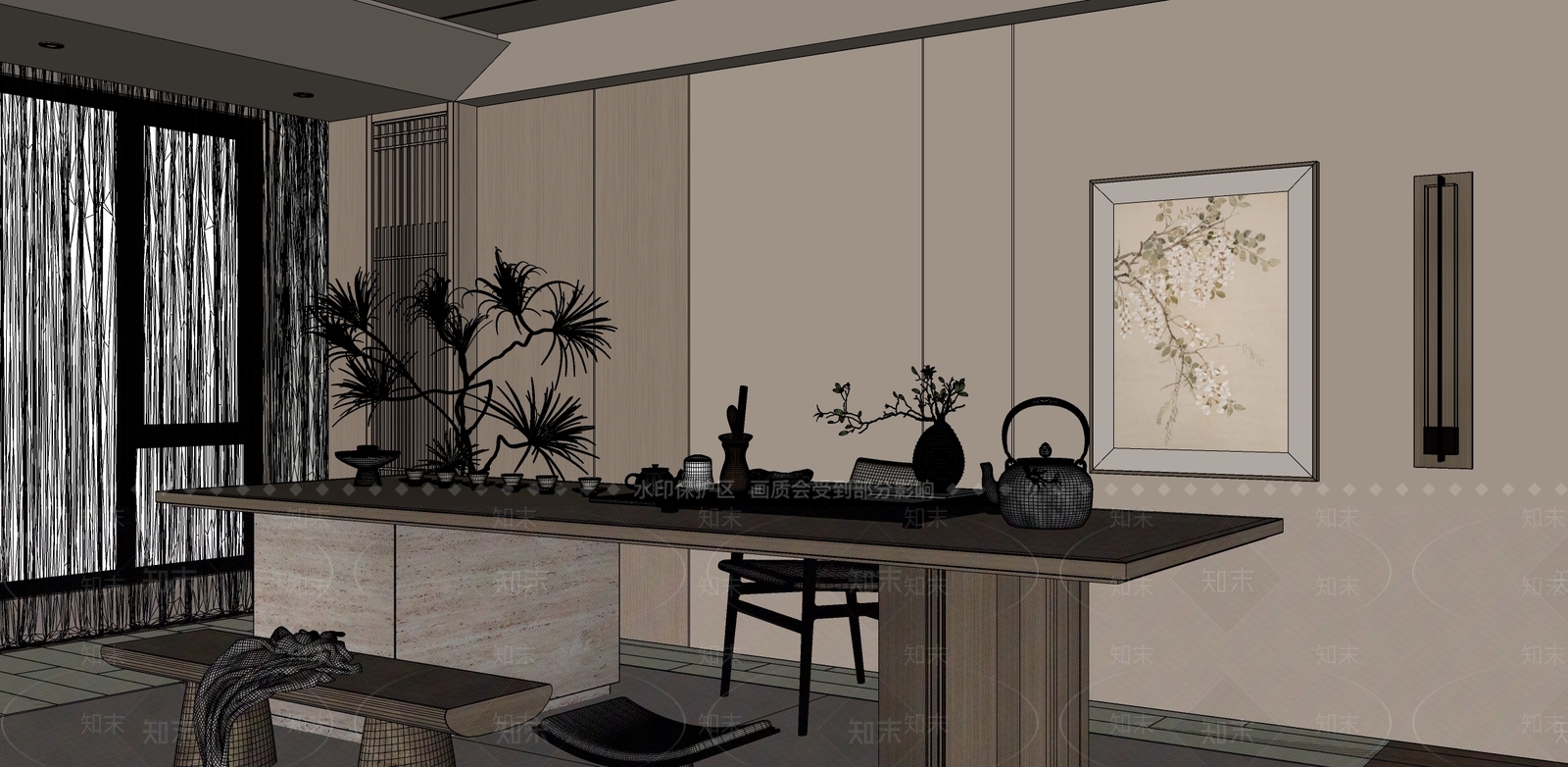 新中式中式茶室SU模型下载【ID:1192021194】