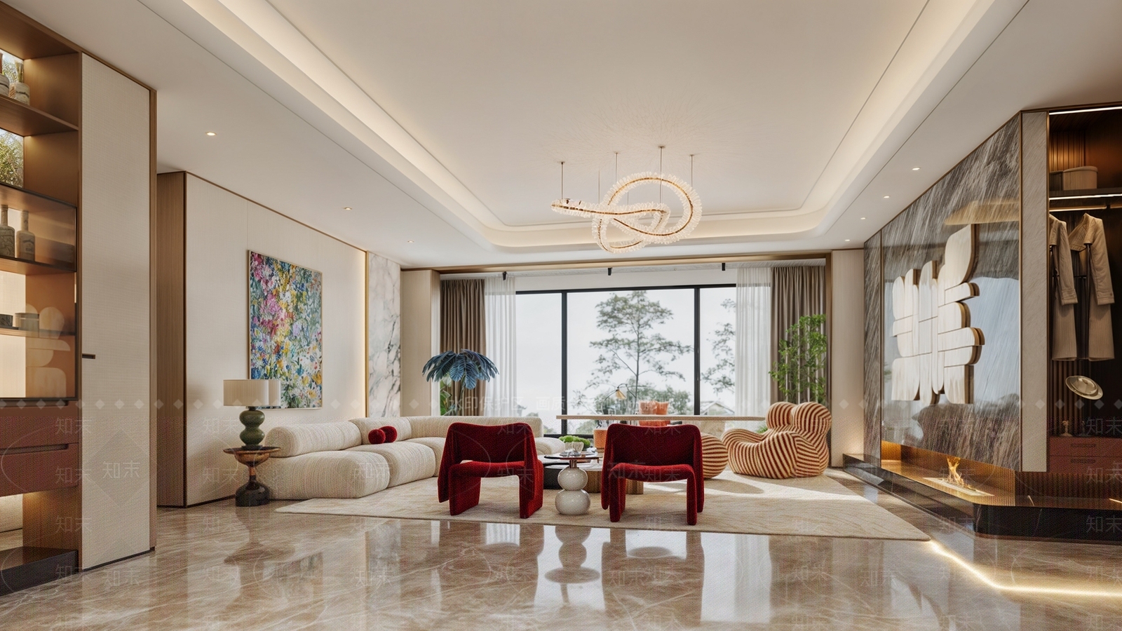 现代轻奢大平层客餐厅3D模型下载【ID:1192027111】