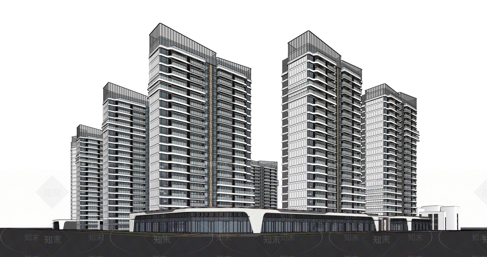 现代小区建筑SU模型下载【ID:1192029444】