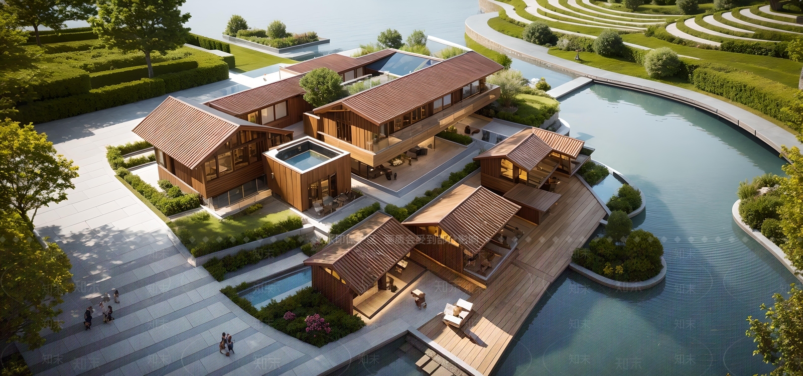 现代新中式民宿建筑SU模型下载【ID:1192034437】