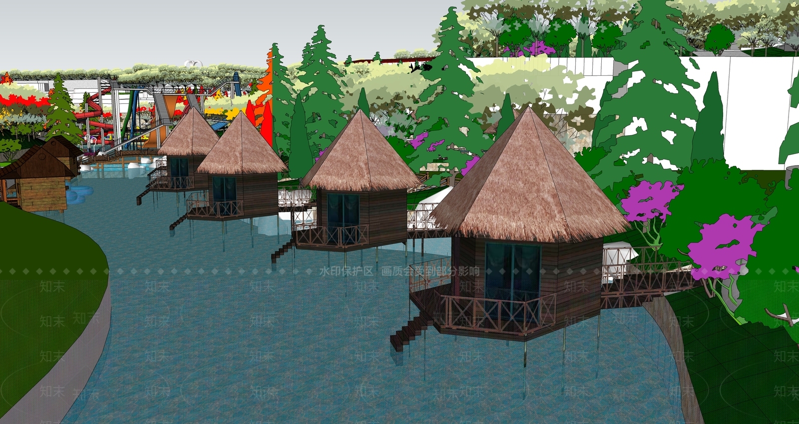 现代滨水景观SU模型下载【ID:1192034875】