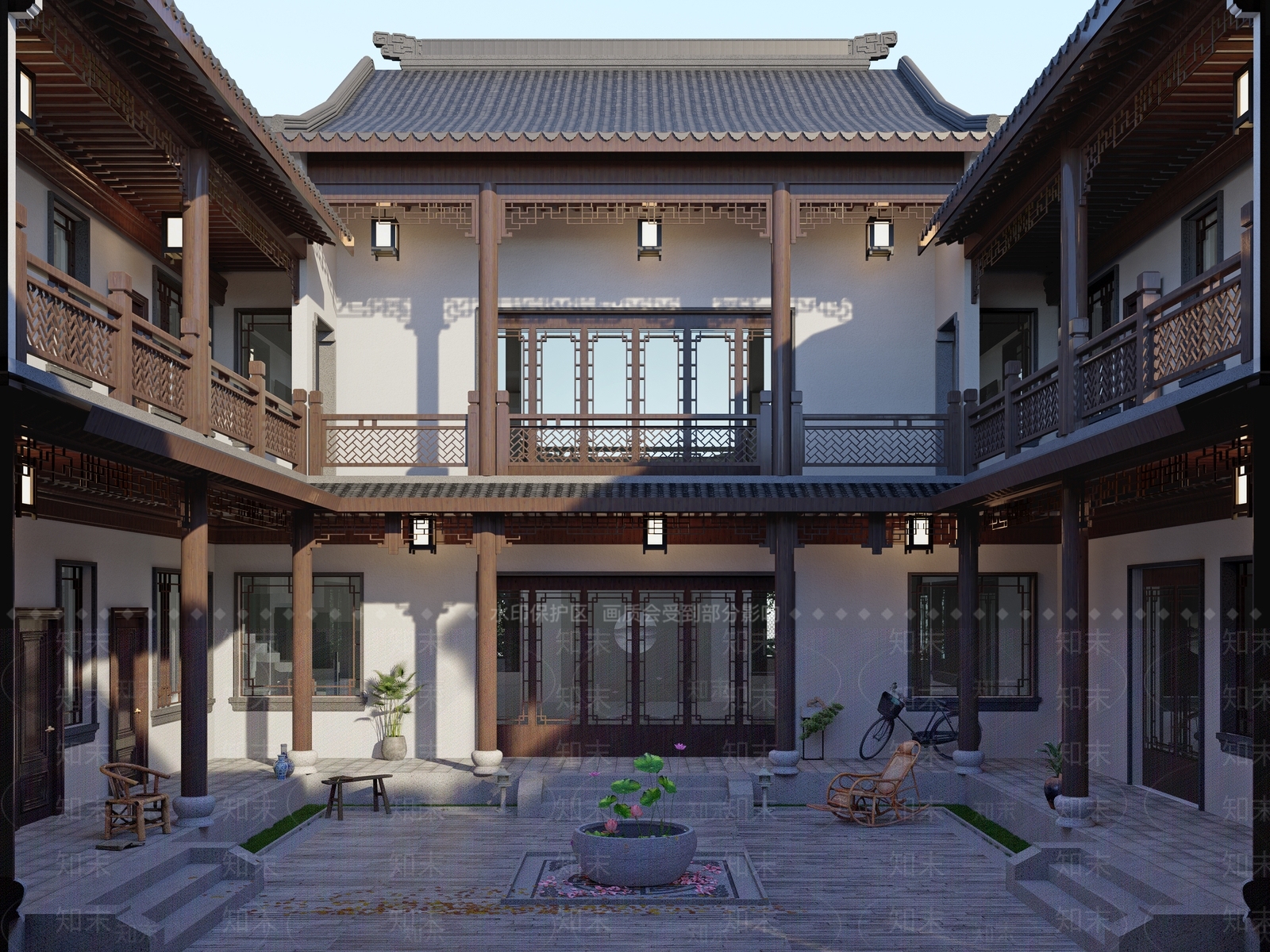 中式四合院SU模型下载【ID:1192036519】