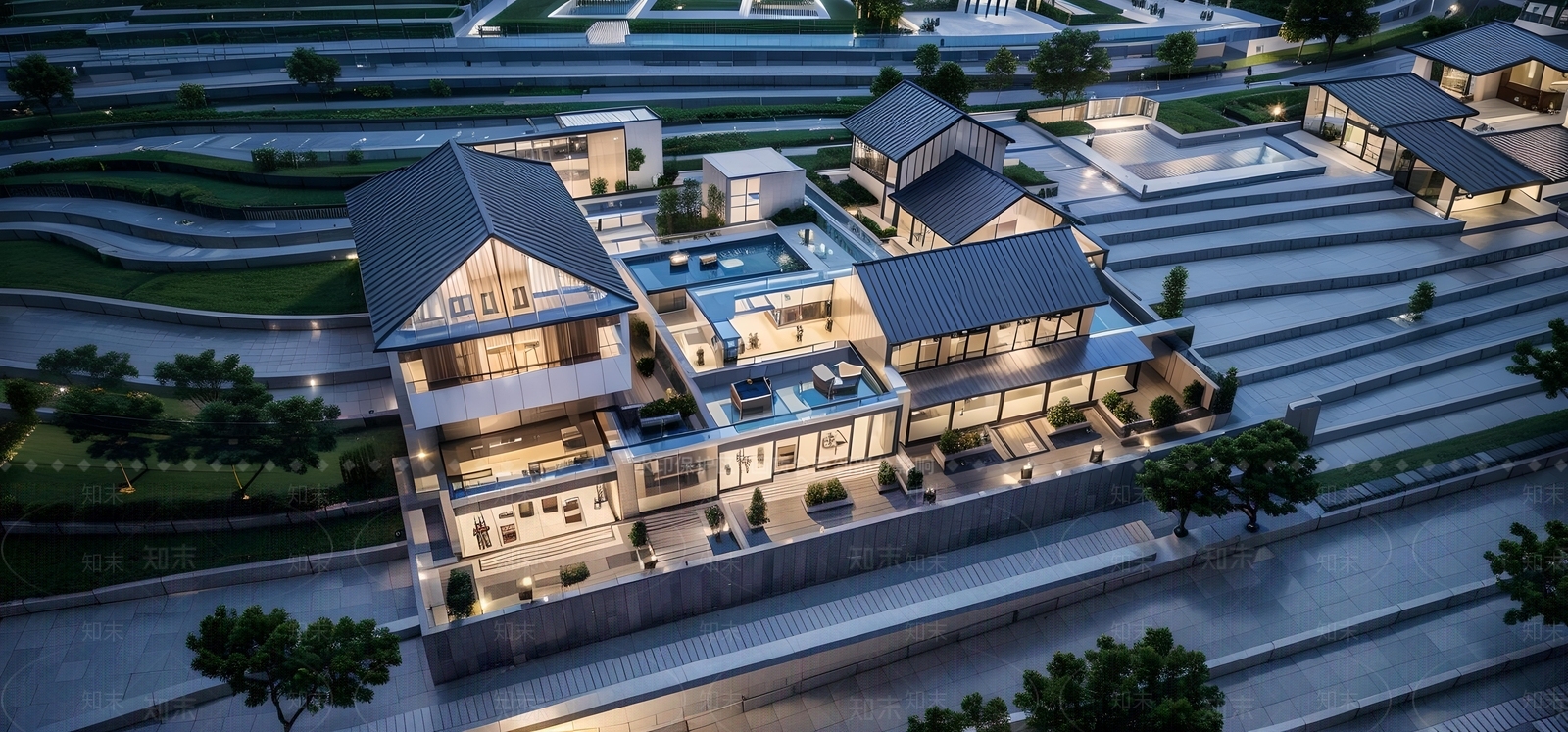 新中式中式民宿建筑SU模型下载【ID:1192038139】