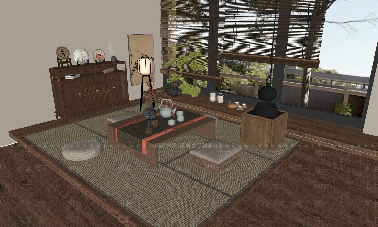 新中式中古茶室SU模型下载【ID:1192038095】