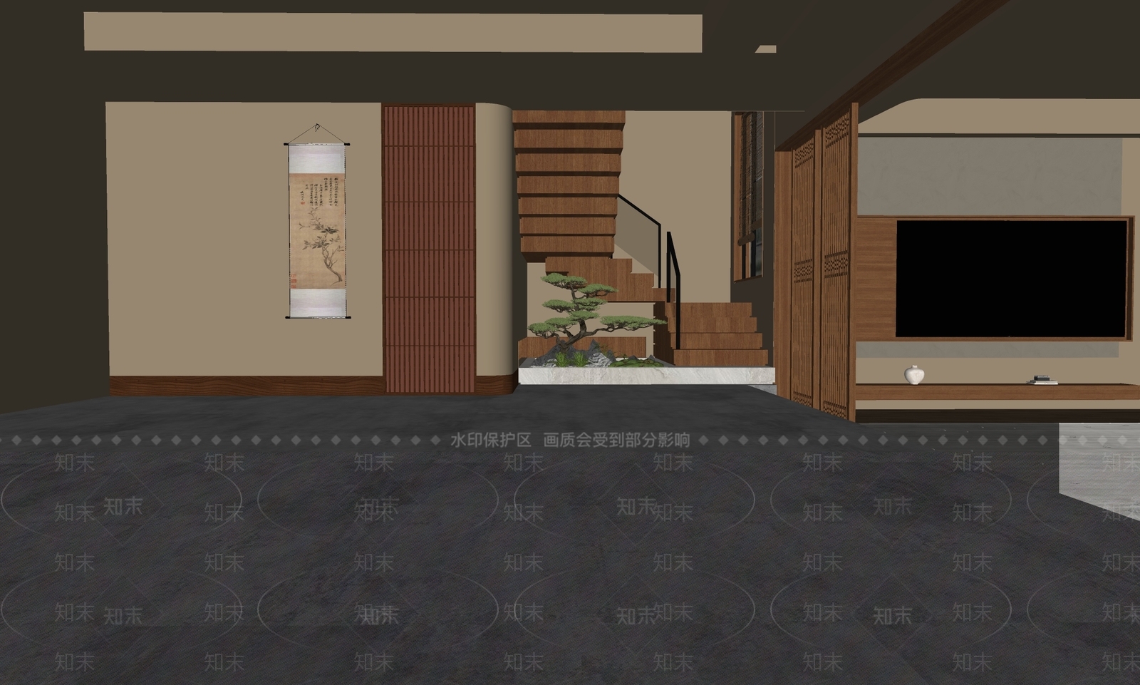 新中式中古楼梯SU模型下载【ID:1192039187】