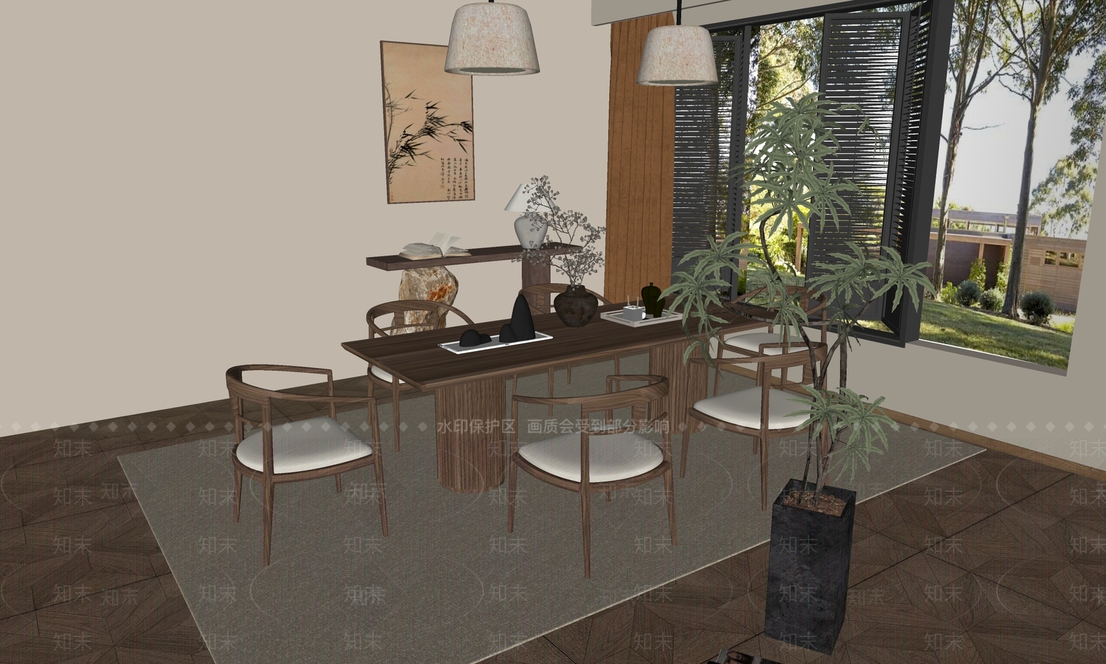新中式中古茶室SU模型下载【ID:1192039472】