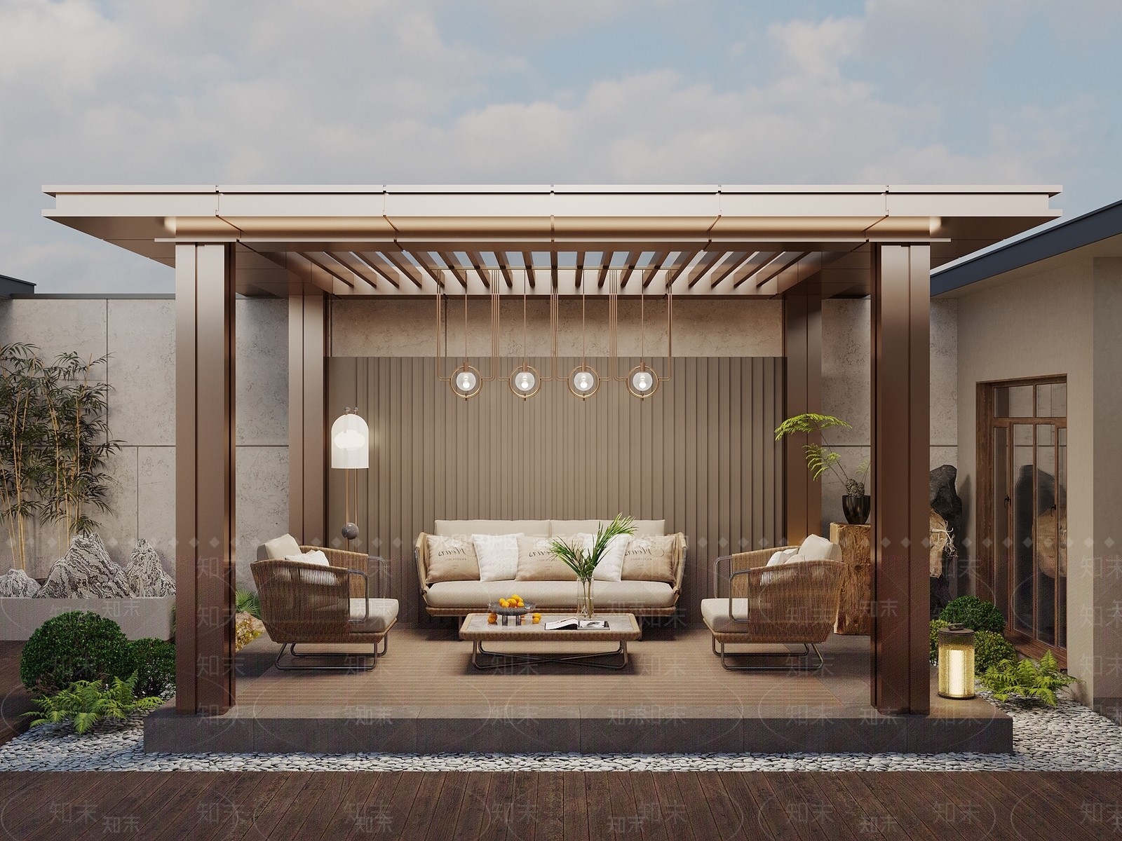 新中式现代廊架3D模型下载【ID:1192044116】
