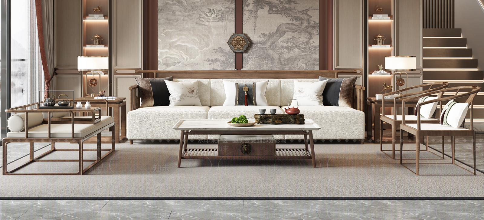 新中式沙发组合3D模型下载【ID:1192045824】