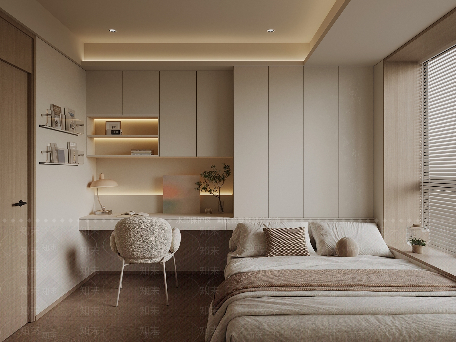现代奶油榻榻米卧室3D模型下载【ID:1192046190】