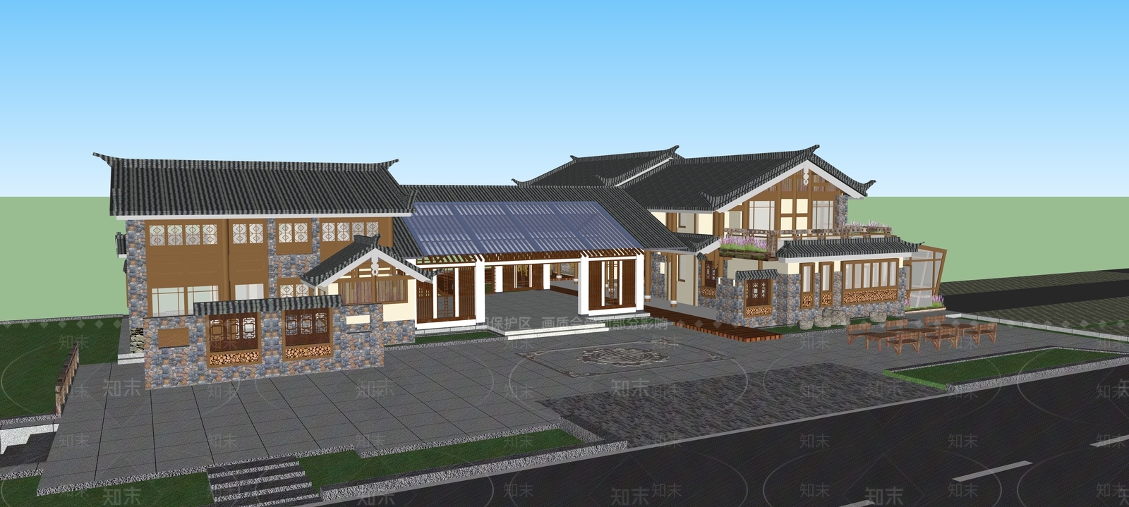 现代游客中心SU模型下载【ID:1192050636】