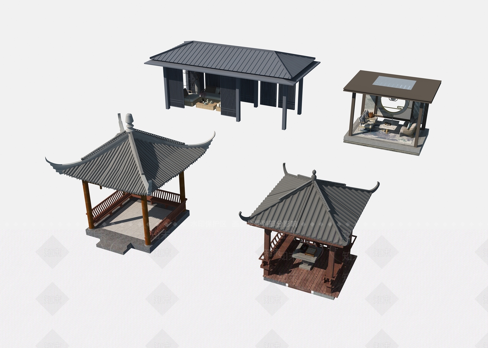 新中式亭子3D模型下载【ID:1192059419】