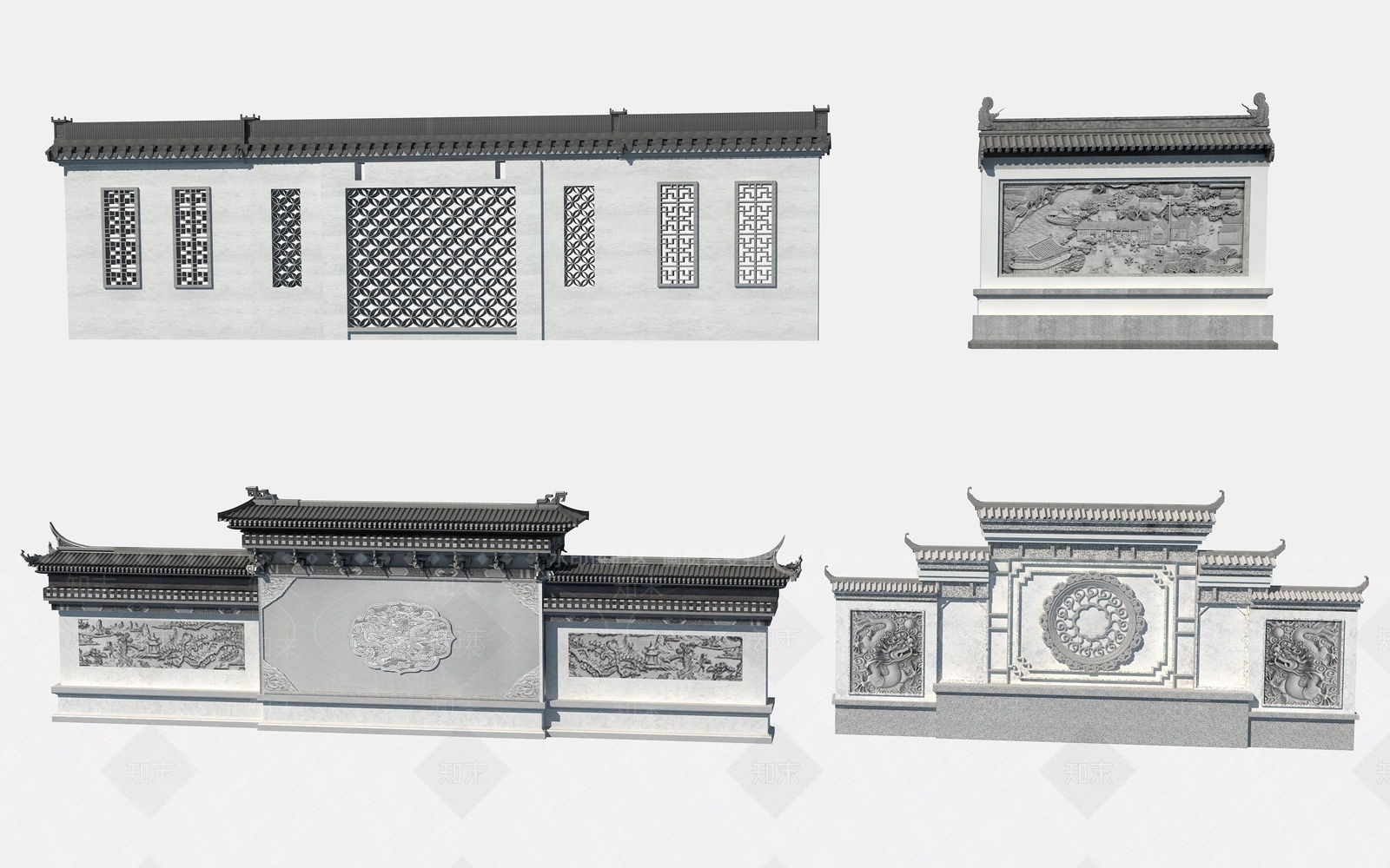 新中式景墙3D模型下载【ID:1192063874】