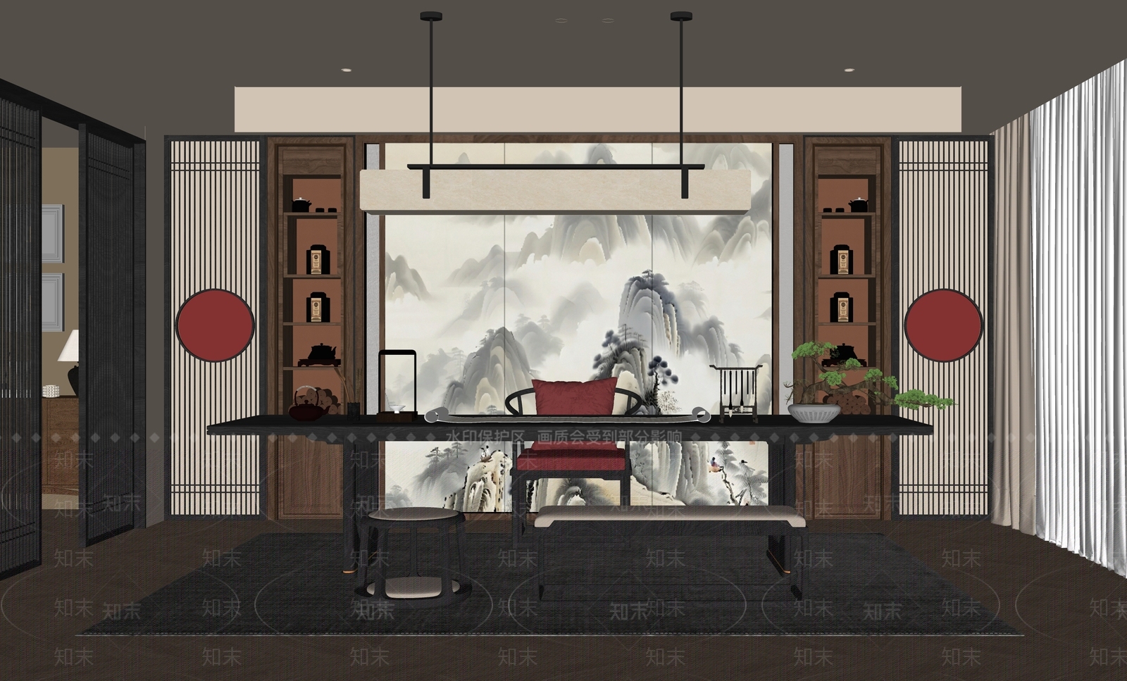 新中式茶室SU模型下载【ID:1192063961】