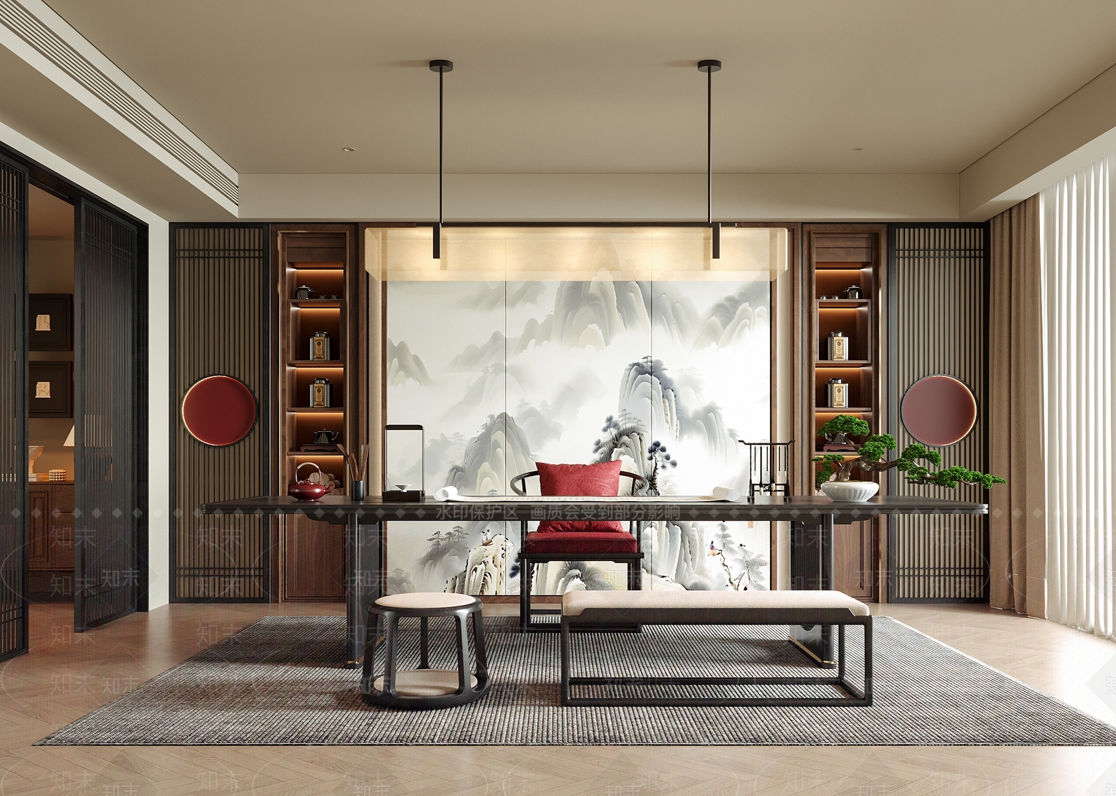 新中式茶室SU模型下载【ID:1192063961】