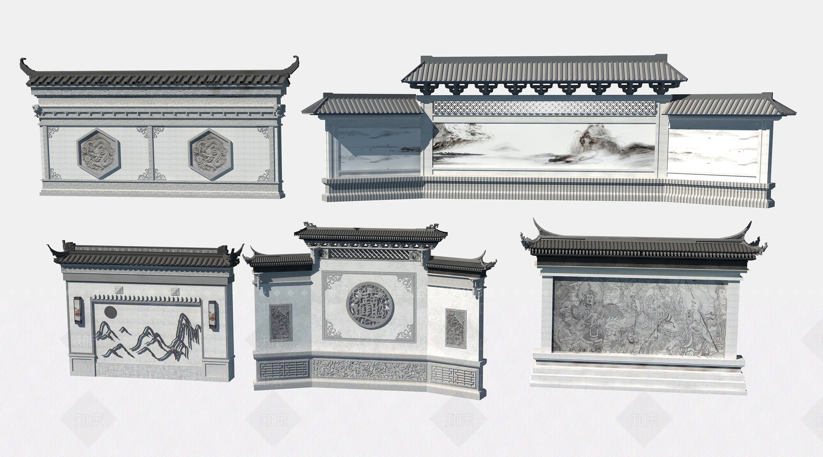 新中式景墙3D模型下载【ID:1192064193】