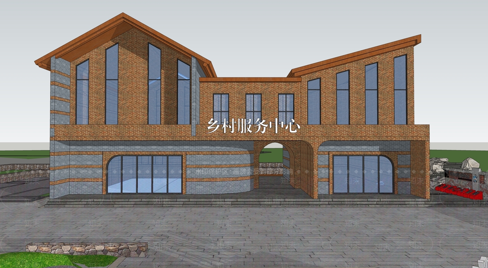 新中式现代风格建筑SU模型下载【ID:1192068244】