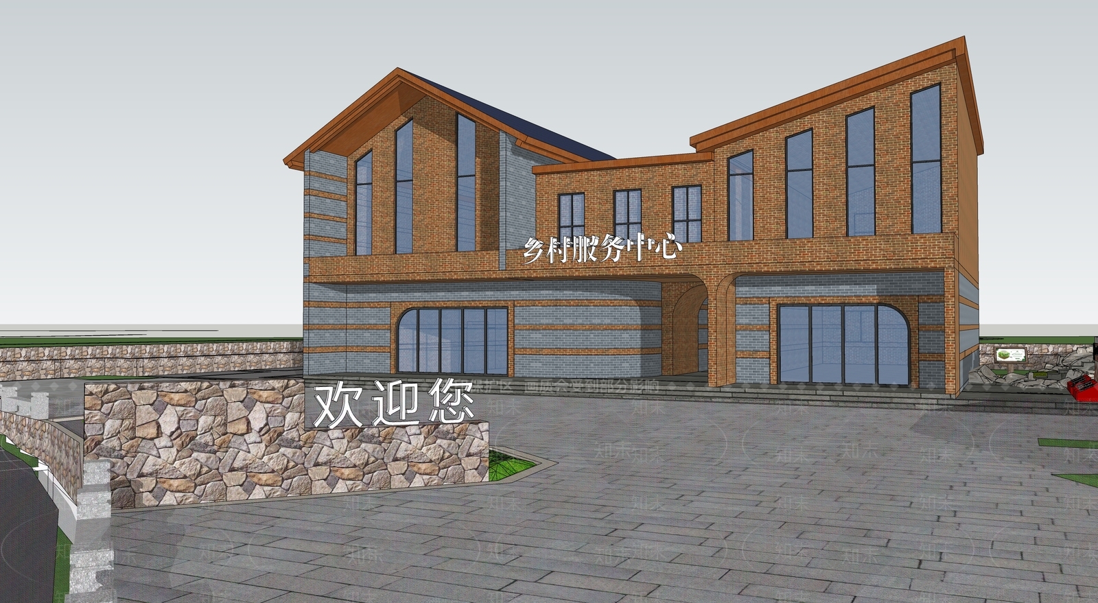新中式现代风格建筑SU模型下载【ID:1192068244】
