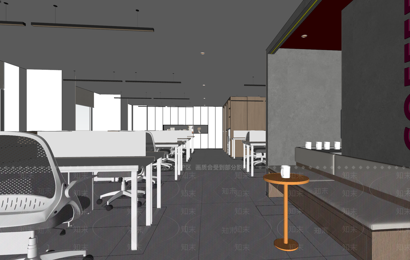 现代原木办公大堂SU模型下载【ID:1192071380】
