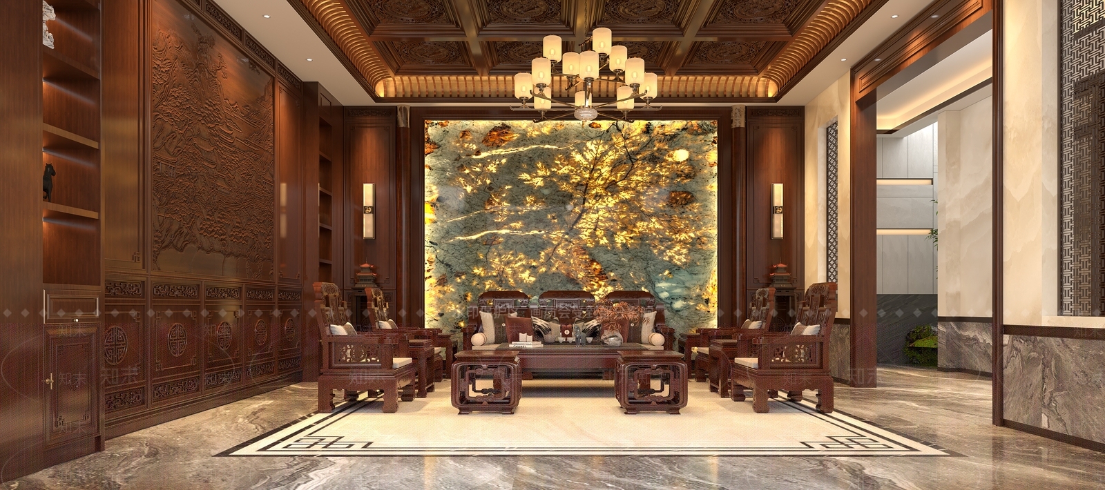 新中式中式别墅客厅3D模型下载【ID:1192073227】