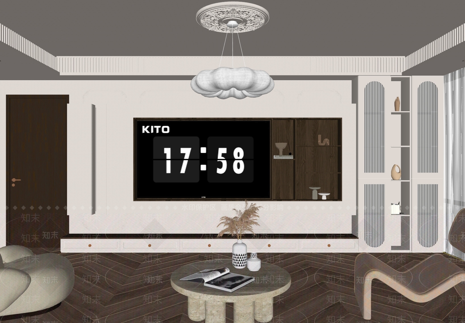 法式奶油别墅客厅SU模型下载【ID:1192073891】