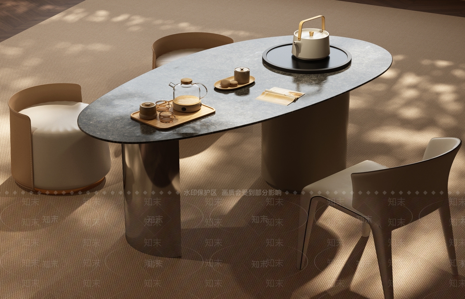 现代意式茶桌椅SU模型下载【ID:1192074103】