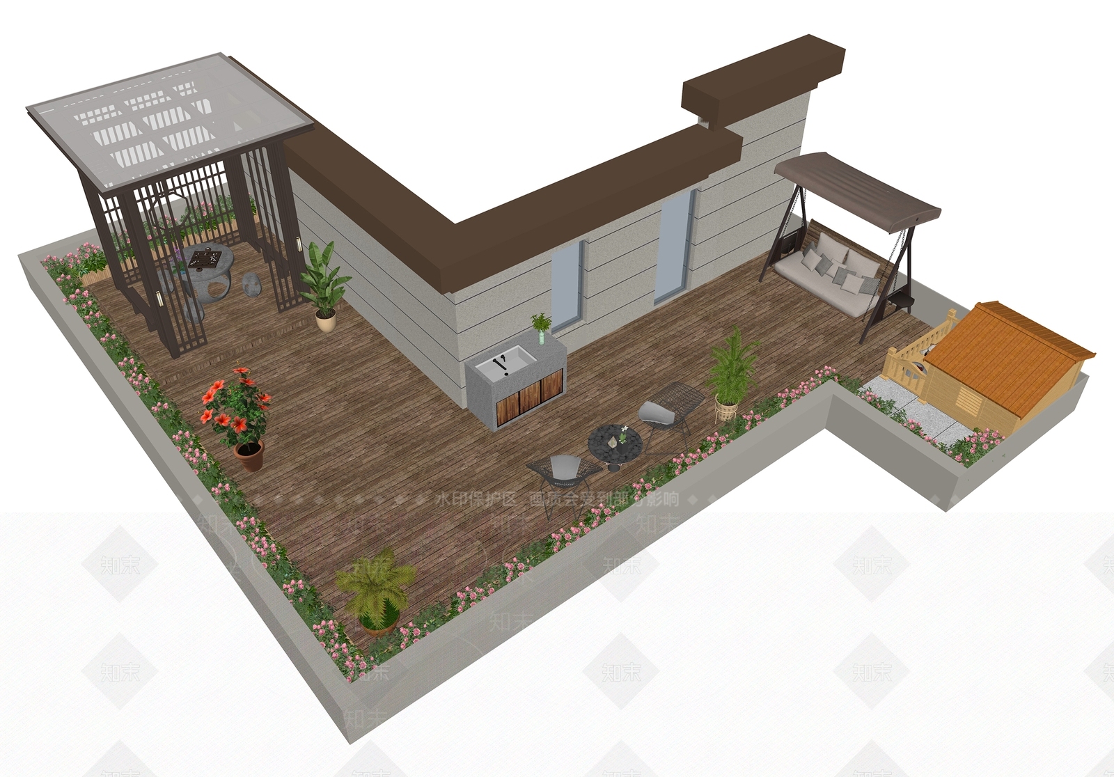 现代屋顶花园SU模型下载【ID:1192078696】
