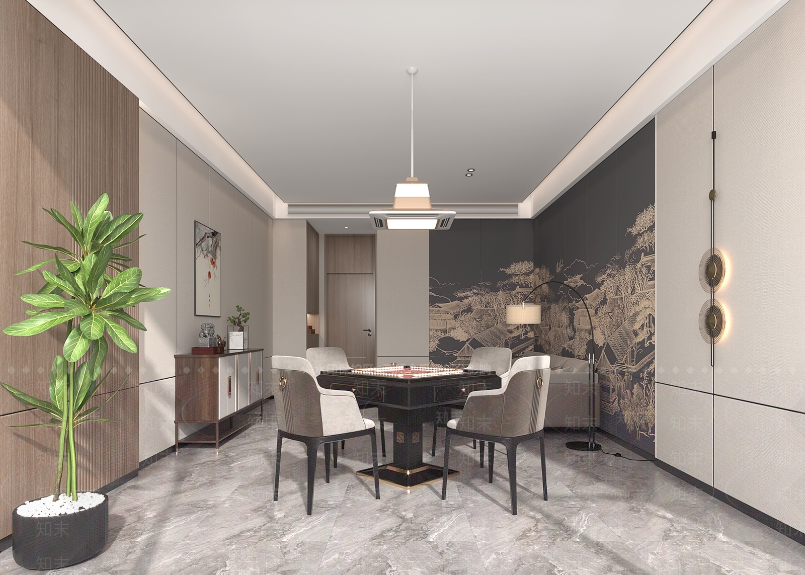 现代新中式棋牌室3D模型下载【ID:1192078842】
