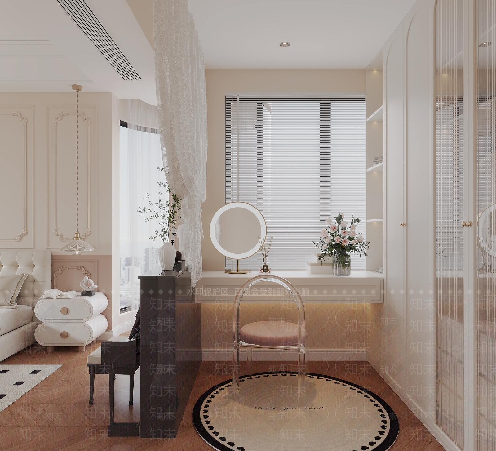 法式奶油化妆间3D模型下载【ID:1192079946】