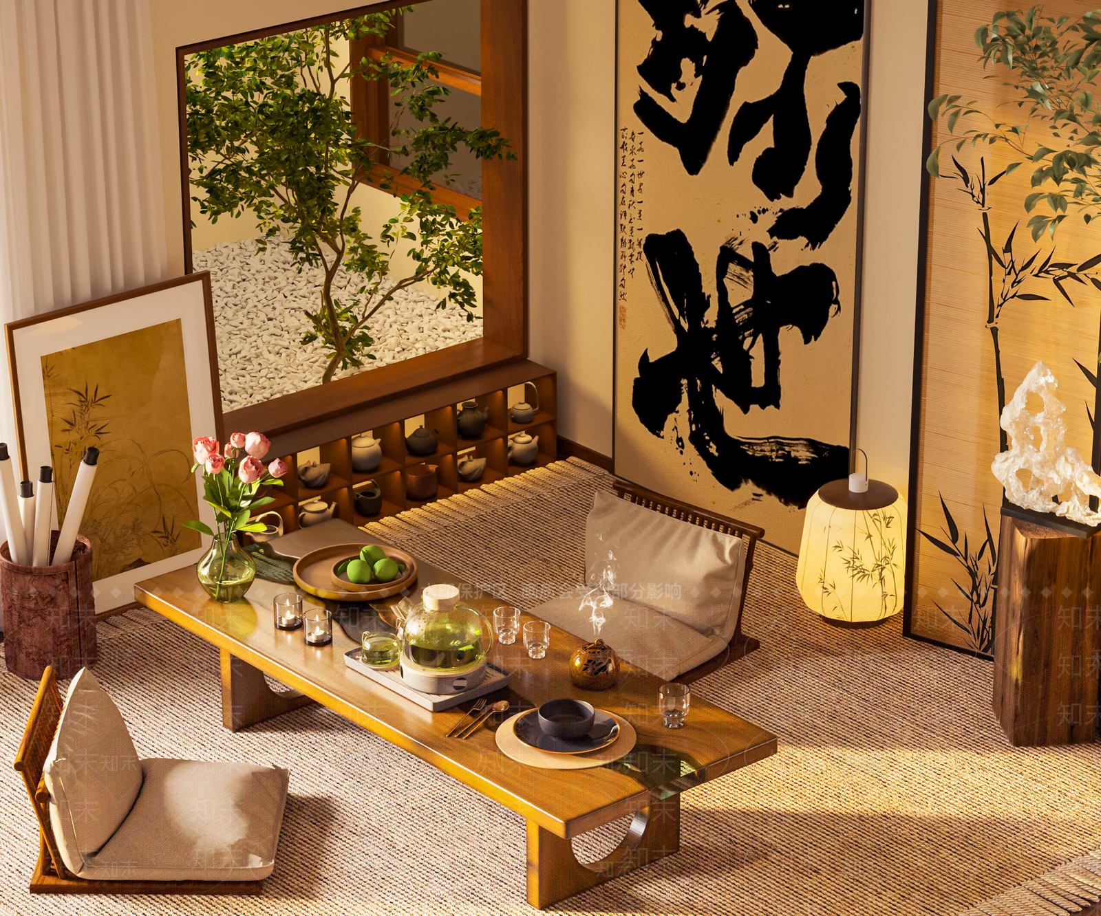 新中式侘寂茶室3D模型下载【ID:1192080796】