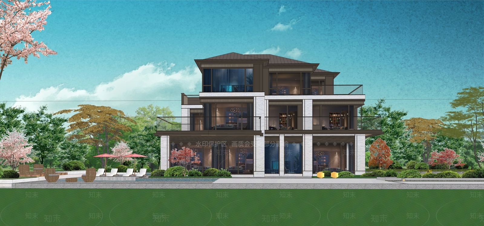 新中式现代别墅SU模型下载【ID:1192081102】