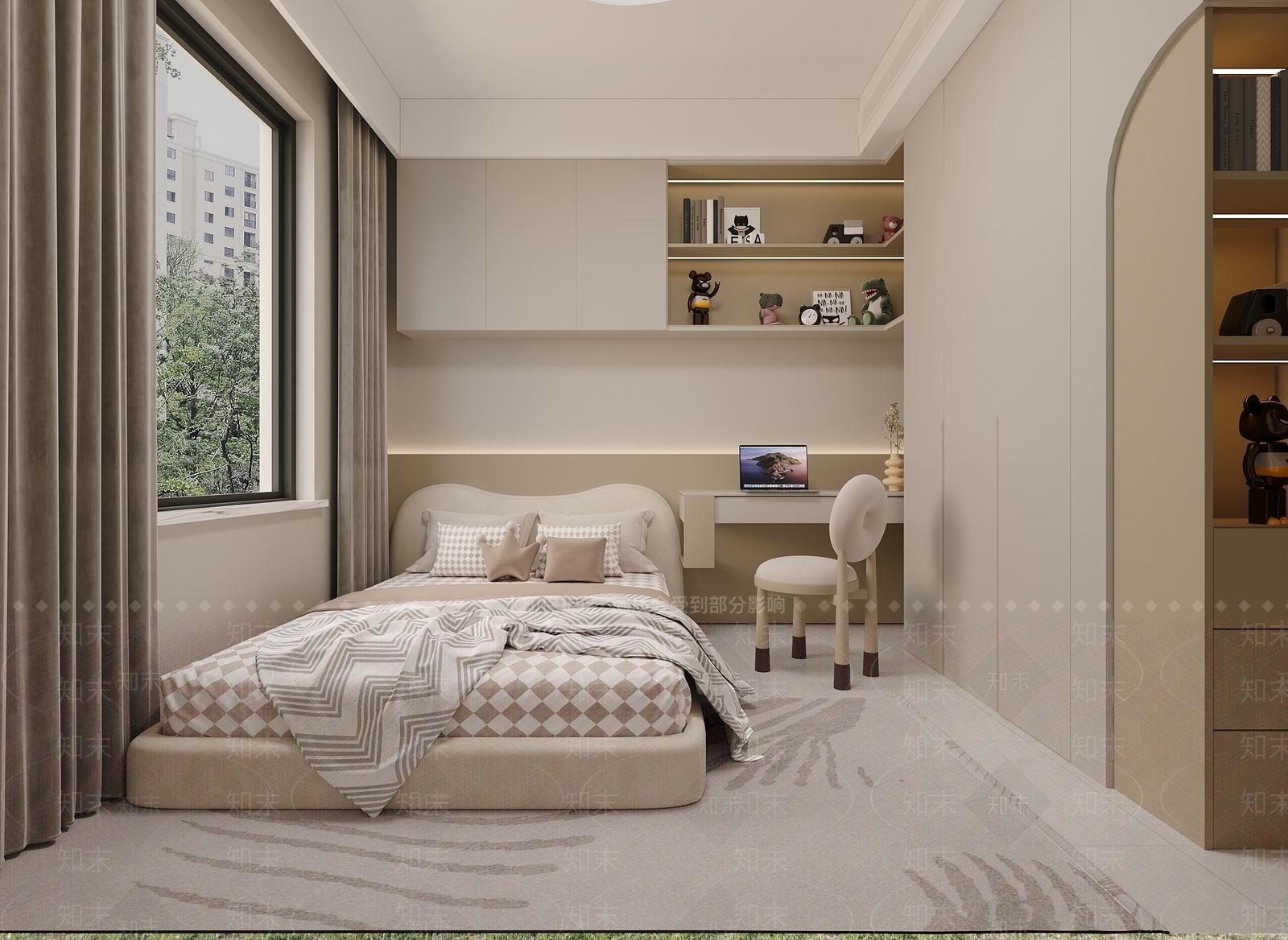 奶油现代家居卧室3D模型下载【ID:1192087828】