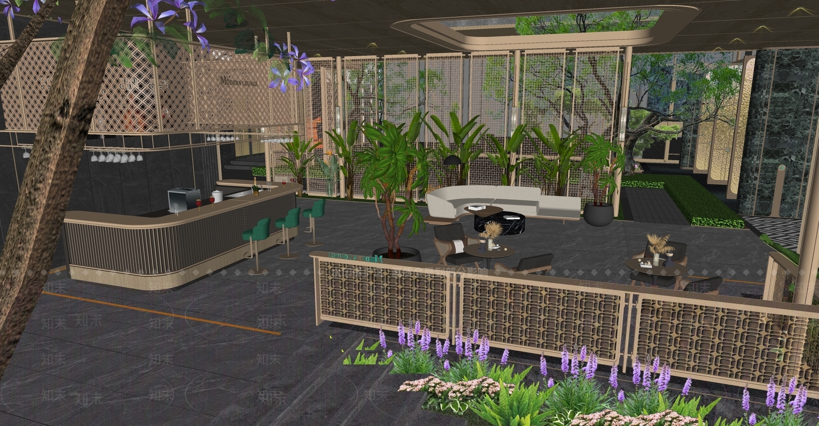 轻奢中古廊架SU模型下载【ID:1192159451】