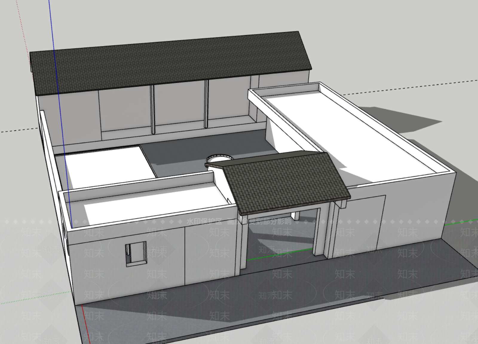 现代新中式四合院SU模型下载【ID:1192089372】